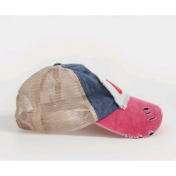 USA Distressed American Trucker 4th July Adjustable Hat Cap Patriotic Red Blue - Picture 4 of 6